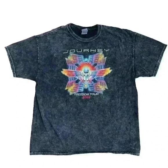 Journey Freedom Tour 2022 Tee Tie Dye Acid Wash Black T-Shirt Short Sleeve XXL - Picture 1 of 9